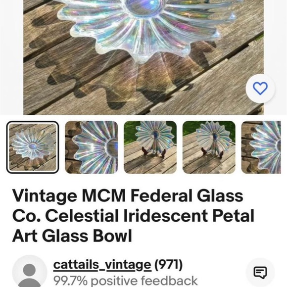 Vintage Federal Glass Co. Celestial Iridescent Petal Bowls - TWO included - Picture 9 of 9